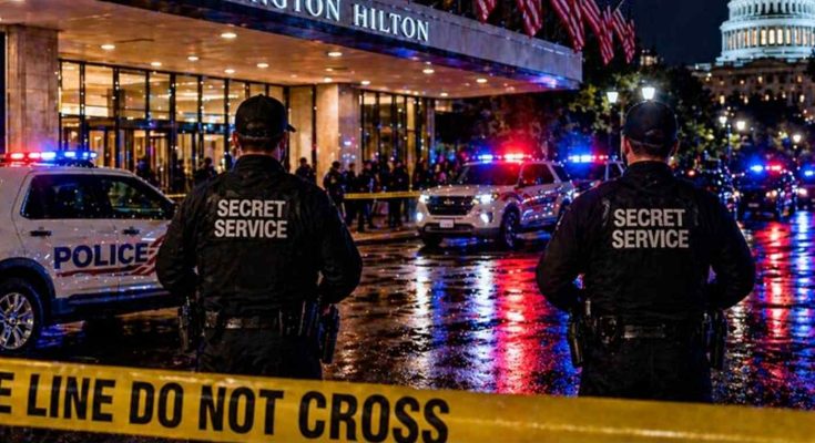 secret Service agents guard Hilton entrance during nighttime security incident near