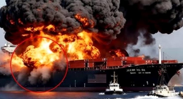 oil tanker explosion sends massive fireball and black smoke into sky